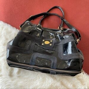 Nest patent leather and suede designer diaper bag